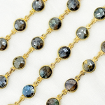 Load image into Gallery viewer, Coated Labradorite Round Shape Bezel Gold Plated Wire Chain