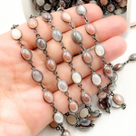 Load image into Gallery viewer, Coated Multi Moonstone Oval Shape Bezel Oxidized Wire Chain