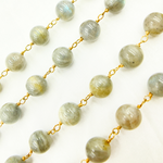 Load image into Gallery viewer, Labradorite Smooth Round Shape Gold Plated Wire Chain