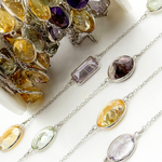 Load image into Gallery viewer, Multi Gemstone Oval Shape Bezel 925 Sterling Silver Wire Chain