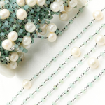 Load image into Gallery viewer, Blue Aqua Chalcedony & Pearl Oxidized 925 Sterling Silver Wire Chain.