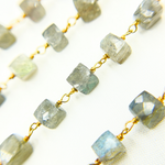 Load image into Gallery viewer, Labradorite Cube Shape Gold Plated Wire Chain
