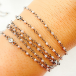 Load image into Gallery viewer, Coated Peach Moonstone & CZ Oxidized Wire Chain.