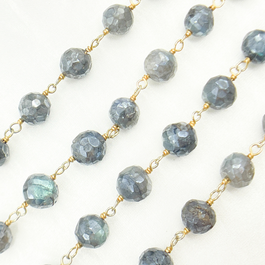 Coated Labradorite Round Shape Gold Plated Wire Chain.