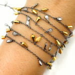 Load image into Gallery viewer, Golden Pyrite Drop & CZ Pear Shape Dangle Oxidized Wire Chain. PYR31