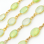 Load image into Gallery viewer, Prehnite Oval Shape Bezel Gold Plated 925 Sterling Silver Wire Chain
