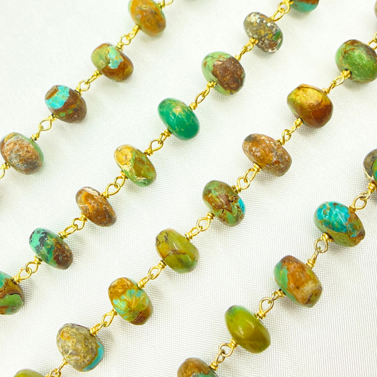 TRQ21. Copper Turquoise Gold Plated Wire Chain