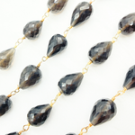 Load image into Gallery viewer, Smoky Quartz Pear Shape Gold Plated 925 Sterling Silver Wire Chain