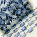 Load image into Gallery viewer, Coated Blue Quartz Rectangle Shape Bezel Oxidized Wire Chain