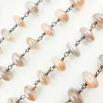 Load image into Gallery viewer, Coated Taupe Smooth Moonstone Oxidized Wire Chain.