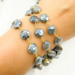 Load image into Gallery viewer, Coated Labradorite Coin Shape Gold Plated Wire Chain. CLB37