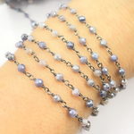 Load image into Gallery viewer, Coated Blue Moonstone Black Rhodium 925 Sterling Silver Wire Chain