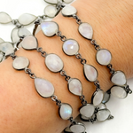 Load image into Gallery viewer, White Moonstone Oval & Pear Shape Bezel Oxidized Wire Chain