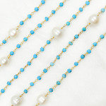 Load image into Gallery viewer, Turquoise & Pearl Gold Plated Wire Chain.