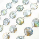 Load image into Gallery viewer, Coated Labradorite Coin Shape Oxidized Wire Chain