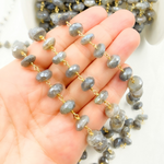 Load image into Gallery viewer, Coated Labradorite Faceted Rondel Gold Plated Wire Chain.