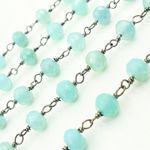 Load image into Gallery viewer, Blue Chalcedony Round Shape Oxidized Wire Chain