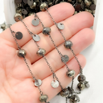 Load image into Gallery viewer, Pyrite and Dangle Disc Oxidized Connected Wire Chain.