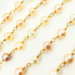 Load image into Gallery viewer, Peach Pearl Round Gold Plated Wire Chain
