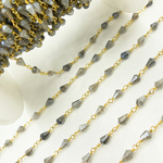 Load image into Gallery viewer, Coated Labradorite Tear Drop Gold Plated Wire Chain.