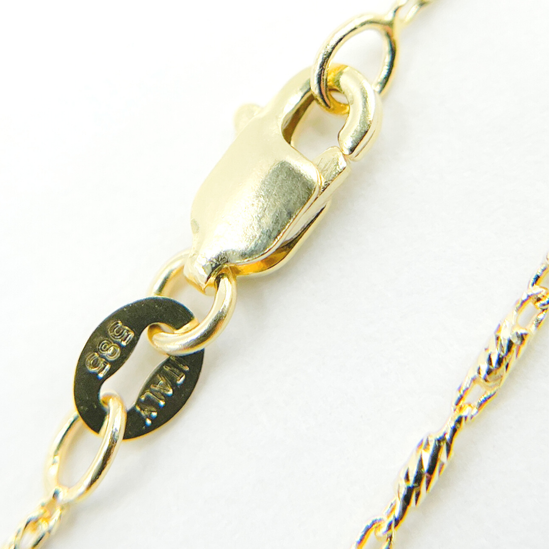 14K Solid Gold Diamond Cut Bar Chain.