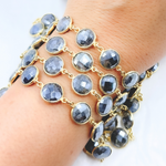 Load image into Gallery viewer, Coated Labradorite Round Shape Bezel Gold Plated Wire Chain