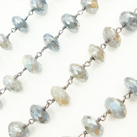 Coated Labradorite Rondel Faceted Oxidized Wire Chain