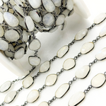 Load image into Gallery viewer, White Moonstone Organic Shape Bezel Oxidized Wire Chain.