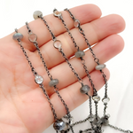 Load image into Gallery viewer, Labradorite & White Topaz Oxidized Connected Wire Chain.