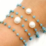 Load image into Gallery viewer, Turquoise & Pearl Gold Plated Wire Chain