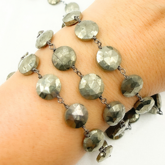 Pyrite Coin Shape Oxidized Wire Chain. PYR46