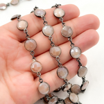 Load image into Gallery viewer, Coated Peach Moonstone Round Shape Bezel Oxidized Wire Chain