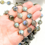 Load image into Gallery viewer, Labradorite Round Shape Bezel Oxidized Wire Chain