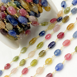 Load image into Gallery viewer, Multi Sapphire Rondel Faceted Gold Plated 925 Sterling Silver Wire Chain.