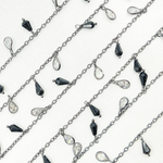 Load image into Gallery viewer, Black Spinel Drop & CZ Pear Shape Dangle Oxidized Wire Chain