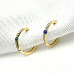Load image into Gallery viewer, 14K Solid Gold Diamond & Blue Sapphire Hoop Earrings