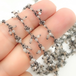 Load image into Gallery viewer, Coated Peach Moonstone Cluster Dangle Oxidized Wire Chain. CMS91