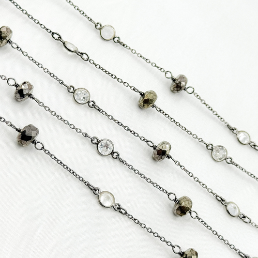 Pyrite & White Topaz Oxidized Connected Wire Chain.