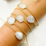 Load image into Gallery viewer, White Moonstone Organic Shape Bezel Gold Plated Connected Wire Chain