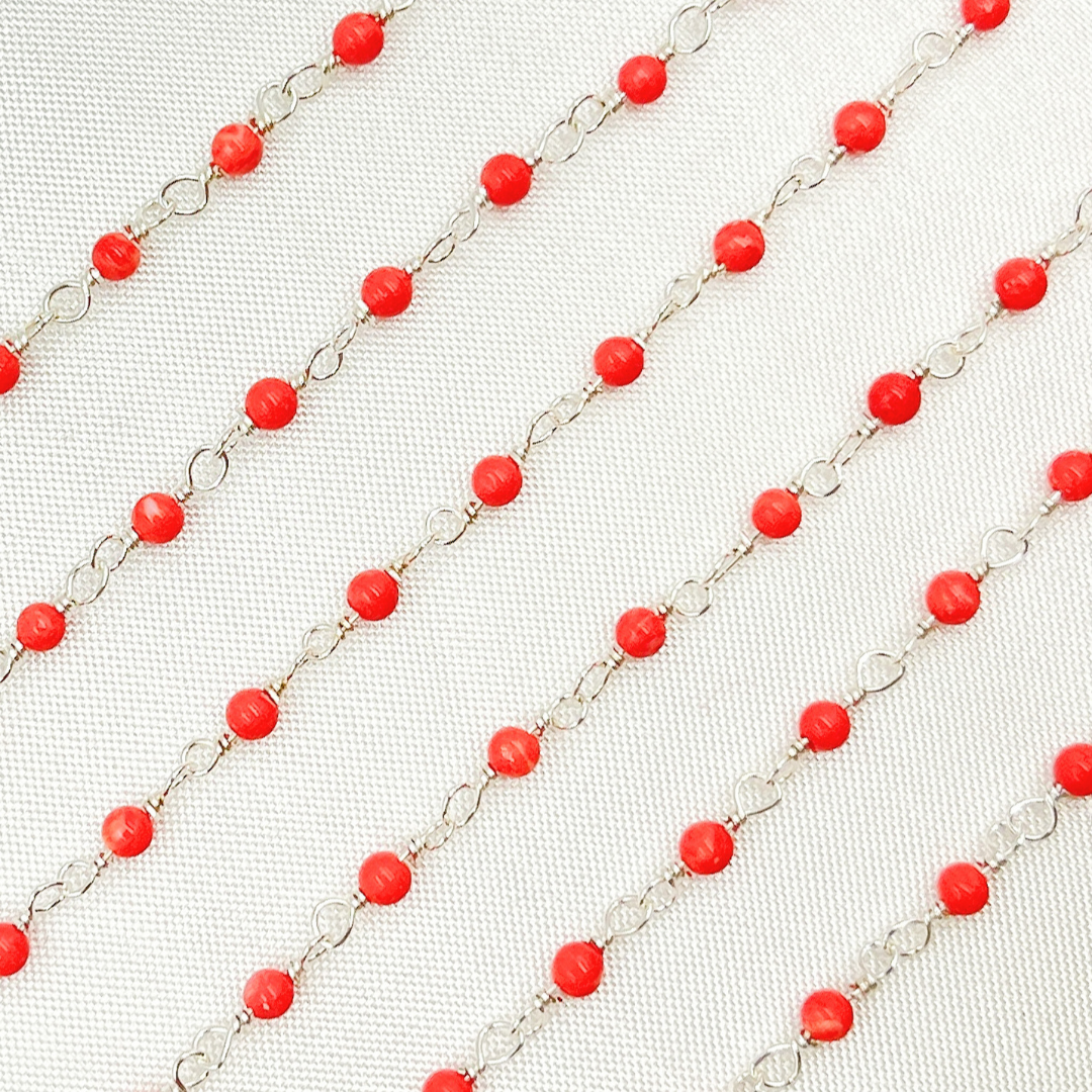 Coral 925 Sterling Silver Wire Chain.