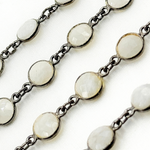 Load image into Gallery viewer, White Moonstone Round Shape Bezel Oxidized Wire Chain