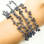 Load image into Gallery viewer, Dyed Blue Sapphire Cluster Dangle Oxidized Wire Chain