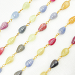 Load image into Gallery viewer, Multi Sapphire Tear Drop Shape Gold Plated Wire Chain.