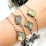 Load image into Gallery viewer, Labradorite Rectangle Shape Bezel Oxidized Connected Wire Chain
