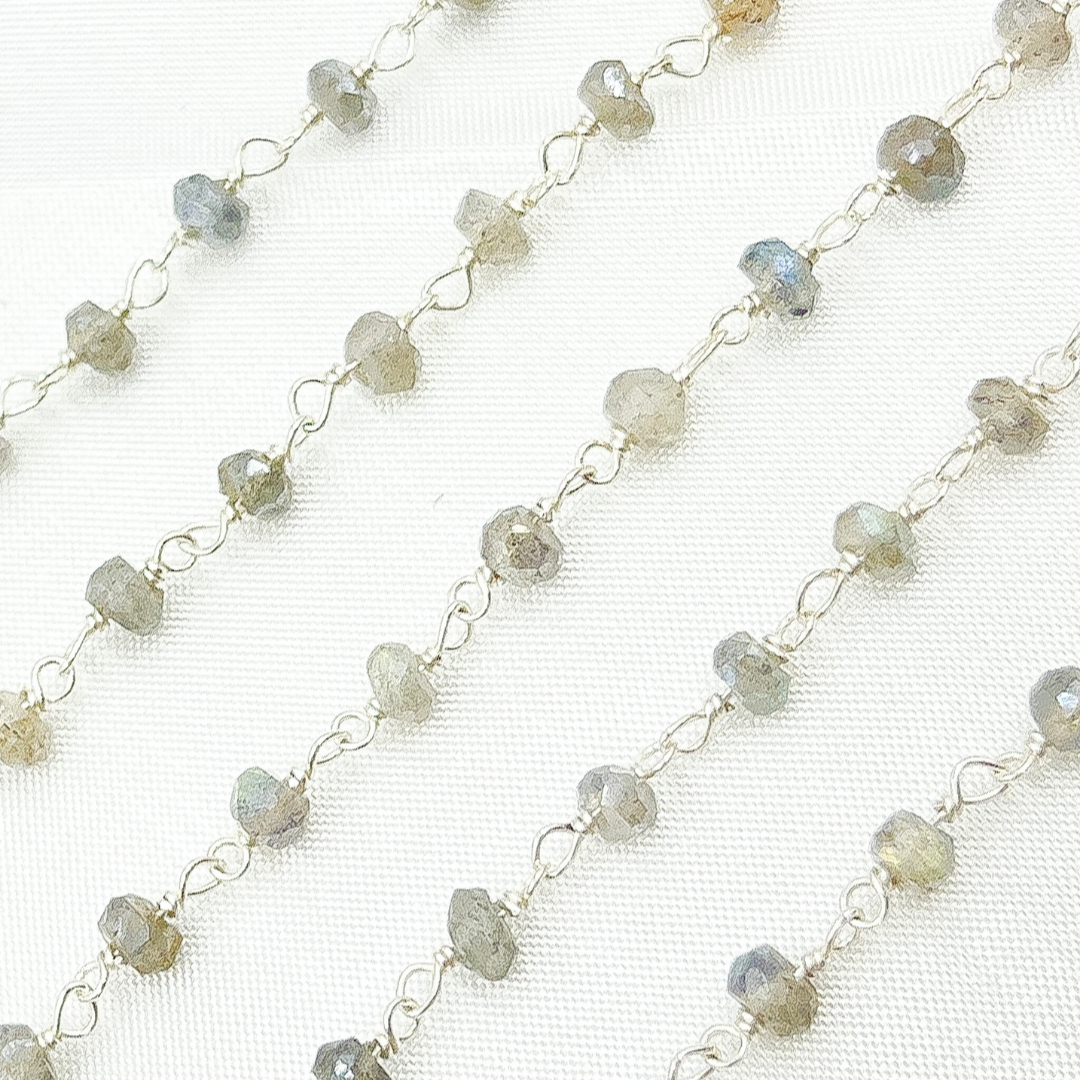 Coated Labradorite 925 Sterling Silver Wire Chain.