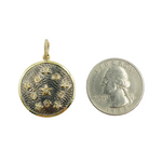 Load image into Gallery viewer, 925 Sterling Silver Black Rhodium with Diamonds Circle Shape Charm with Circles and Stars in the Center.
