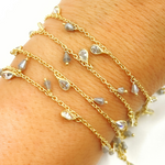 Load image into Gallery viewer, Coated Labradorite Drop & CZ Pear Shape Dangle Gold Plated Wire Chain