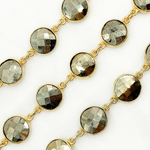 Load image into Gallery viewer, Pyrite Round Shape Bezel Gold Plated Wire Chain.