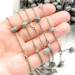 Load image into Gallery viewer, Coated Labradorite & White Topaz Oxidized Connected Wire Chain.