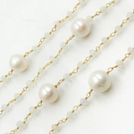 Load image into Gallery viewer, White Moonstone & Pearl Gold Plated 925 Sterling Silver Wire Chain.